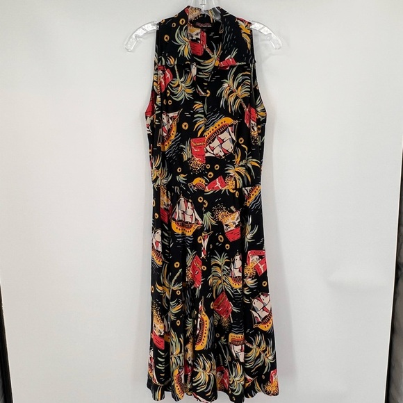 Trashy Diva zip front moto dress in pirate treasure print 10 - Picture 2 of 8